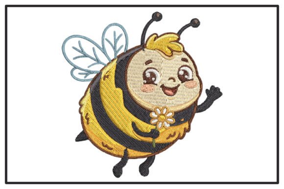 Adorable Waving Bee Embroidery Design