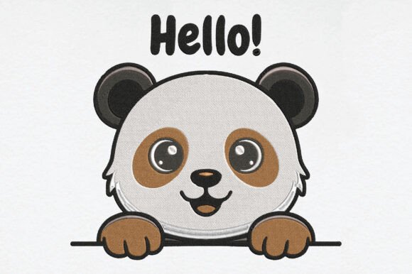 Cute Baby Panda Hello Embroidery