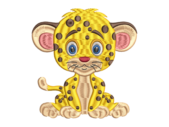 Cute Sitting Baby Leopard Embroidery