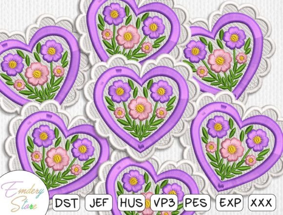 Floral Heart Patches Embroidery Design
