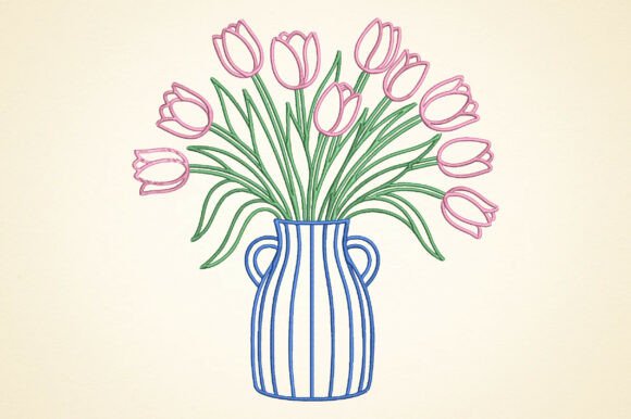 Flower Vase Embroidery Design