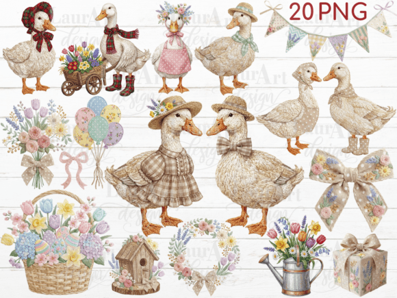 Goose Family Rustic Goose Embroidery PNG
