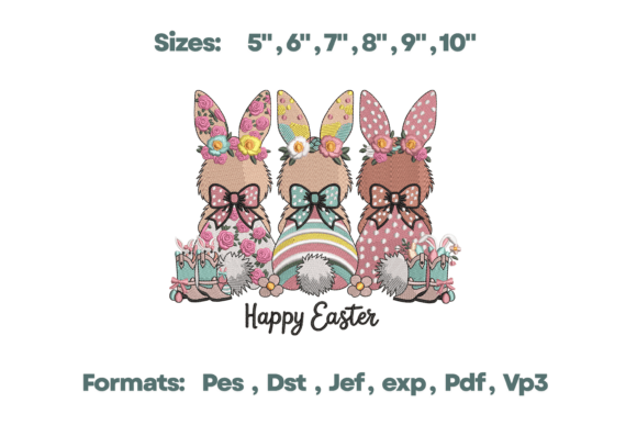 Happy Easter Bunny Trio Embroidery