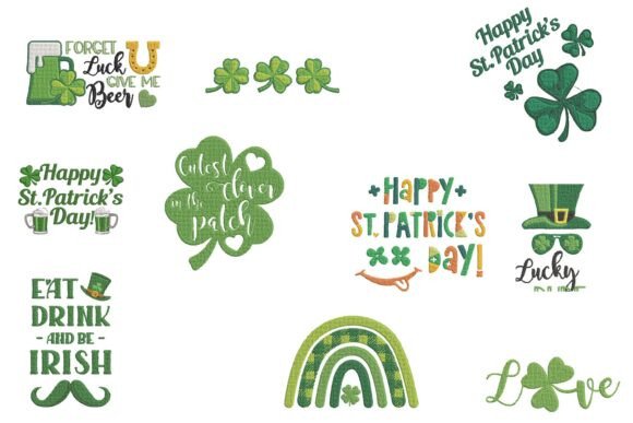 Happy St Patricks Day Clover Embroidery