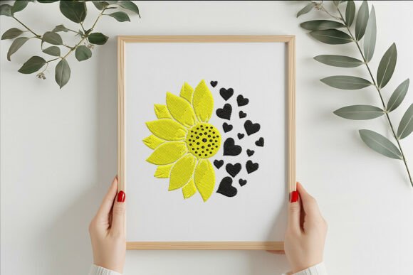 Heart Sunflower Embroidery Design