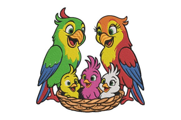 Parrot Family Embroidery Design