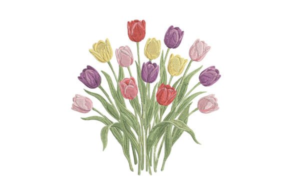 Spring Tulip Floral Embroidery Design