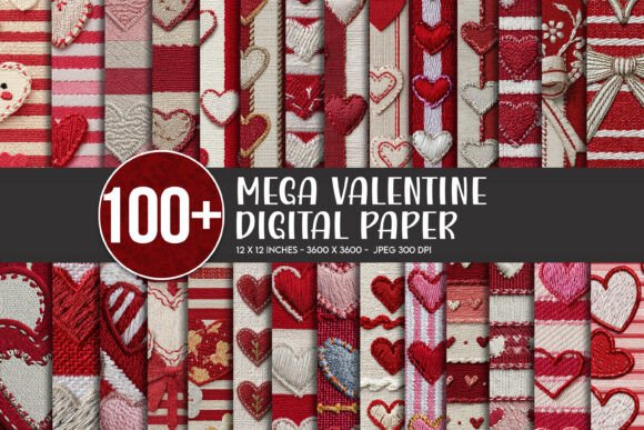 Valentine Heart Embroidery Digital Paper