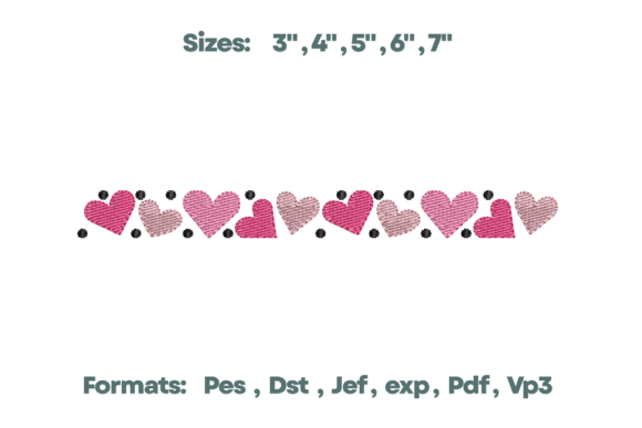 Valentine Pink Hearts Border Embroidery