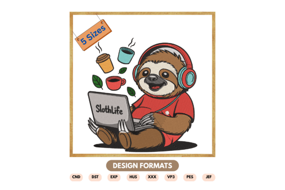 Working Sloth Embroidery Design